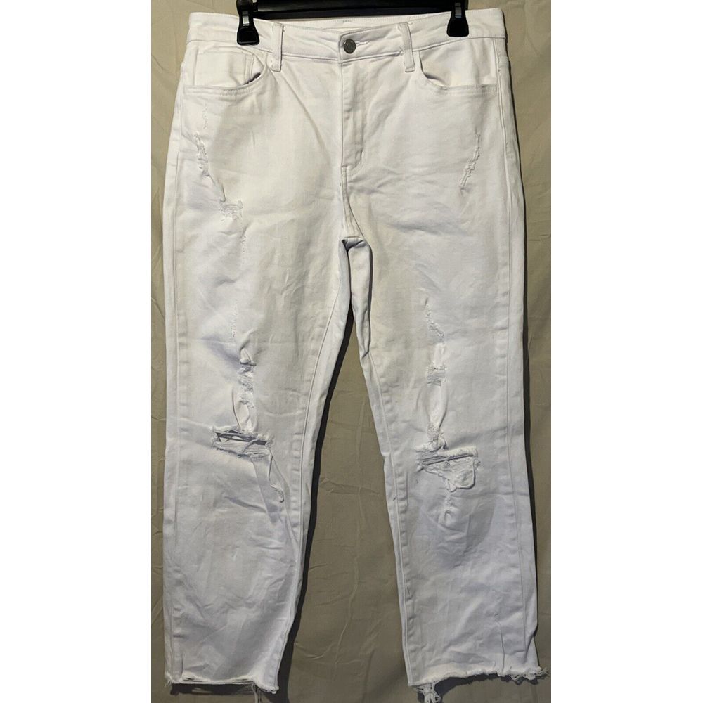 Flying Monkey Jeans Womens 30 White Crop Torn‎ Distressed High Rise